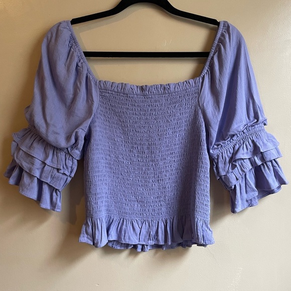 Altar’d State peasant smocked ruffle puddle sleeve top size M milkmaid - Picture 1 of 8